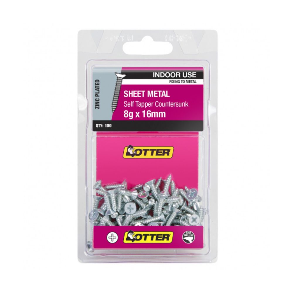 Otter Screws Self-Tapper Countersunk Head, Zinc - 10gx 38mm & 50mm 100 Pack