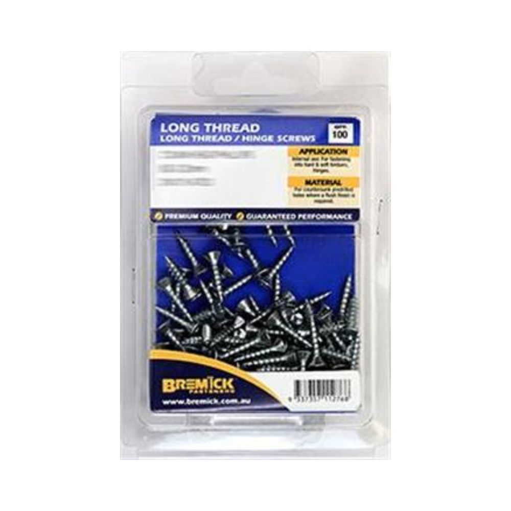 Bremick Screw Long Thread Hinge Chrome 100 Pack - 7g, 8g and 10g (Various Sizes)