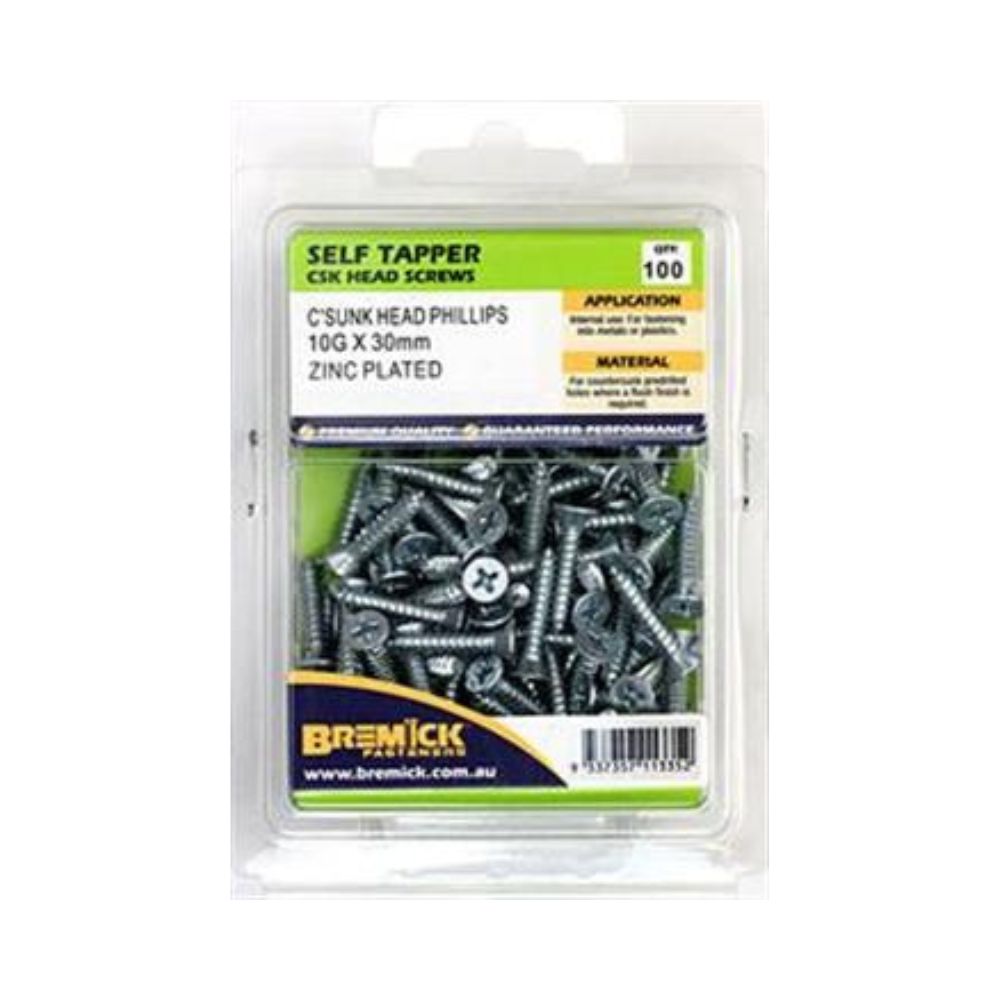 Bremick Screw Self Tapper Countersunk Zinc Plated - (Various Sizes)