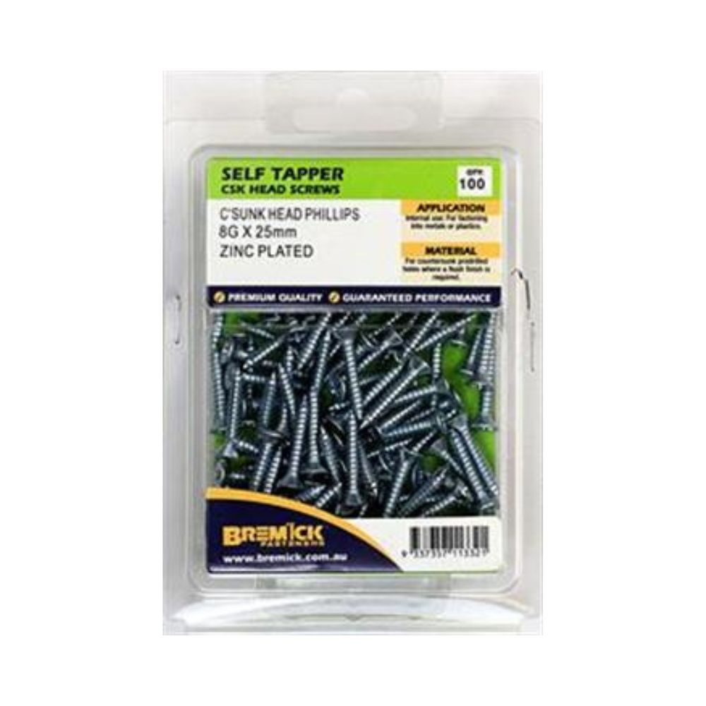 Bremick Screw Self Tapper Countersunk Zinc Plated - (Various Sizes)