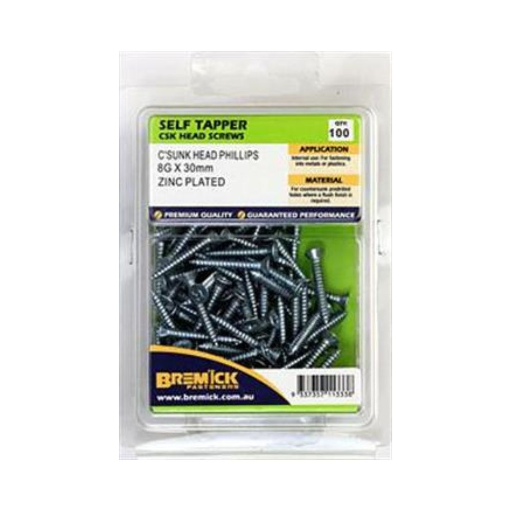 Bremick Screw Self Tapper Countersunk Zinc Plated - (Various Sizes)