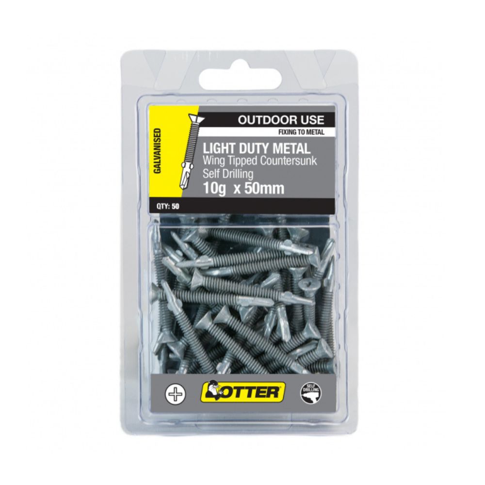 Otter Screws Countersunk Head Wing Tip, Galvanised - 10gx 30, 40, 50 & 60mm - 50 Pack
