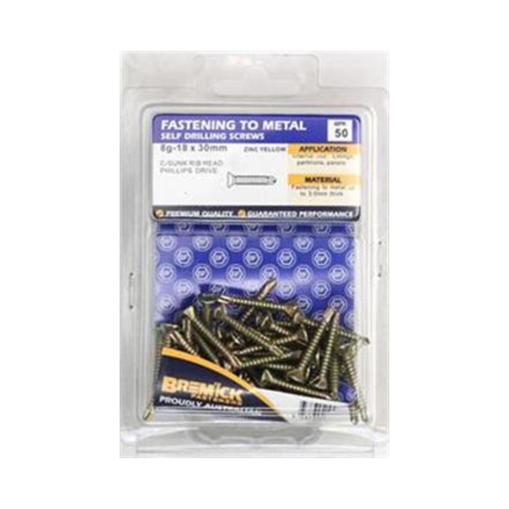 Bremick Screw Countersunk Rib Metal Zinc Plated - 30mm & 20mm 50Pack