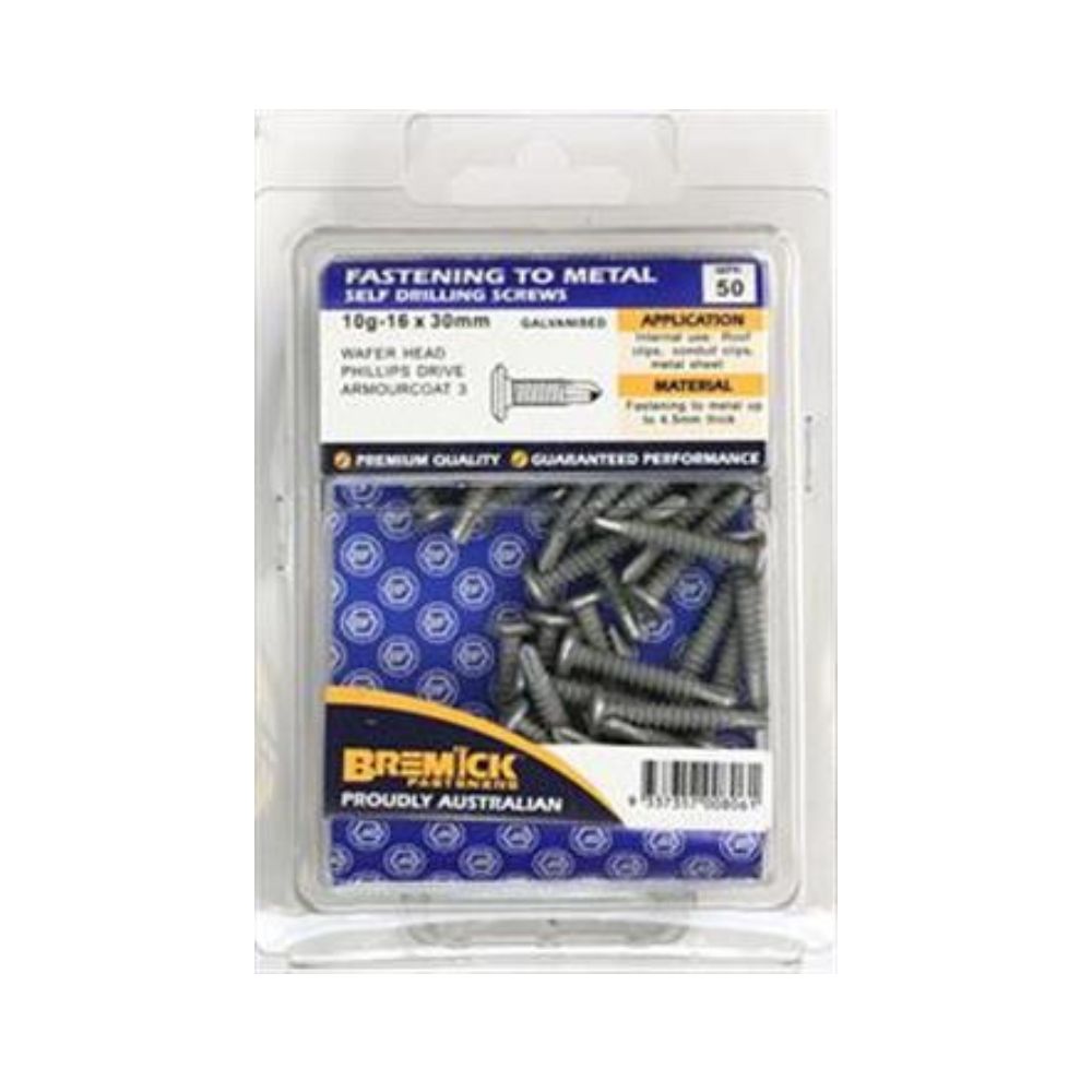Bremick Screw Wafer Galvanised Metal 10g C3 - (Various Sizes)