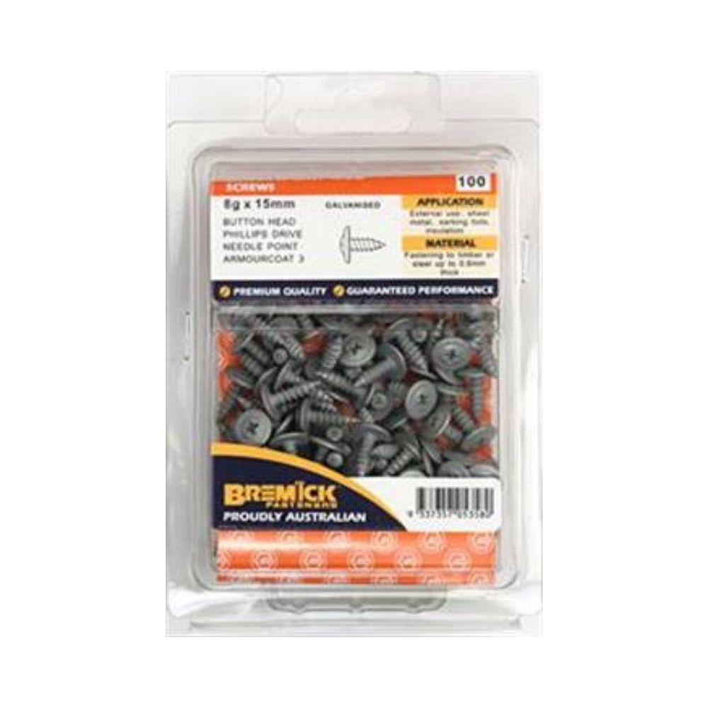 Bremick Screw Button Head Needle Point Galvanised C3 8g (Various Sizes)