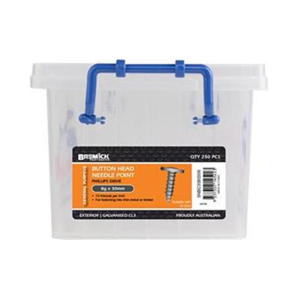 Bremick Screw Button Head Needle Point Galvanised C3 8g (Various Sizes)