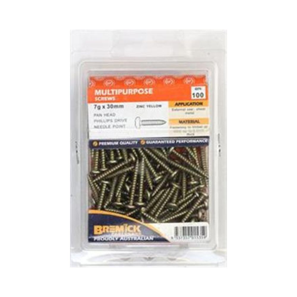 Screw Pan Head Needle Point Zinc Plated 7g - 30mm &amp; 50mm x 100 Pack