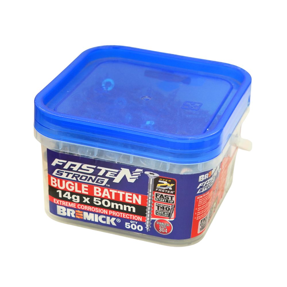 Bremick Bugle Batten Fasten Strong 14g Stainless Steel T40 Drive Screws