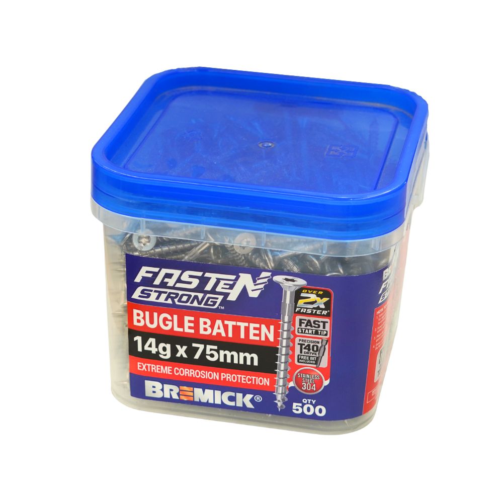 Bremick Bugle Batten Fasten Strong 14g Stainless Steel T40 Drive Screws