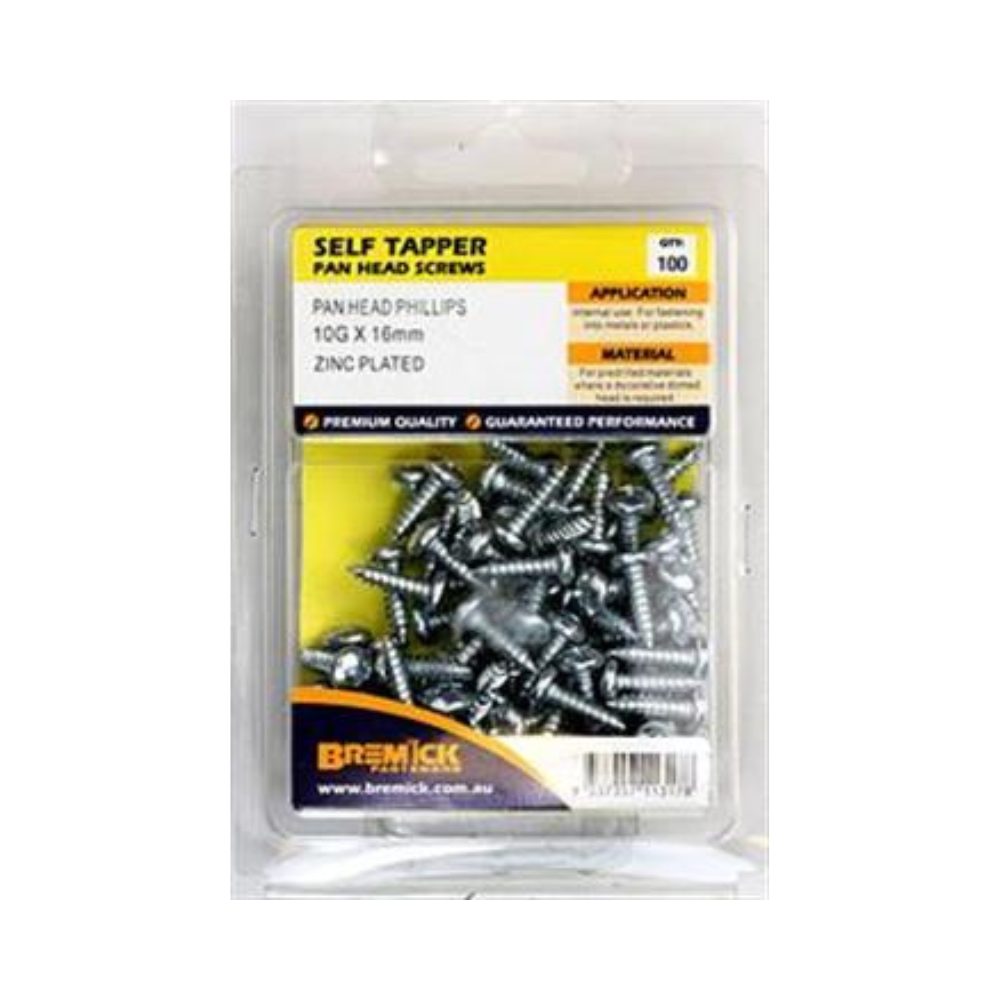 Bremick Screw Self Tapper Pan Head Zinc Plated - (Various Sizes)