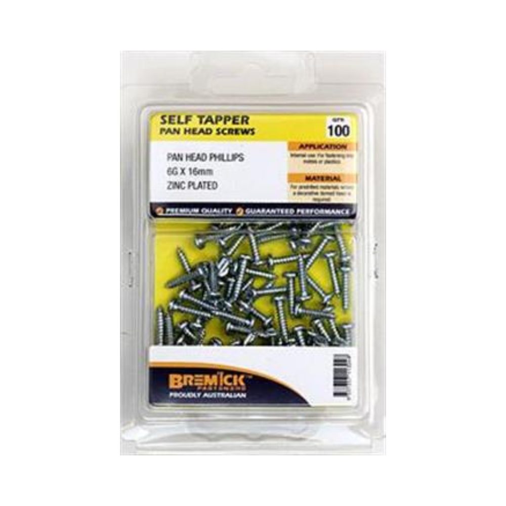 Bremick Screw Self Tapper Pan Head Zinc Plated - (Various Sizes)