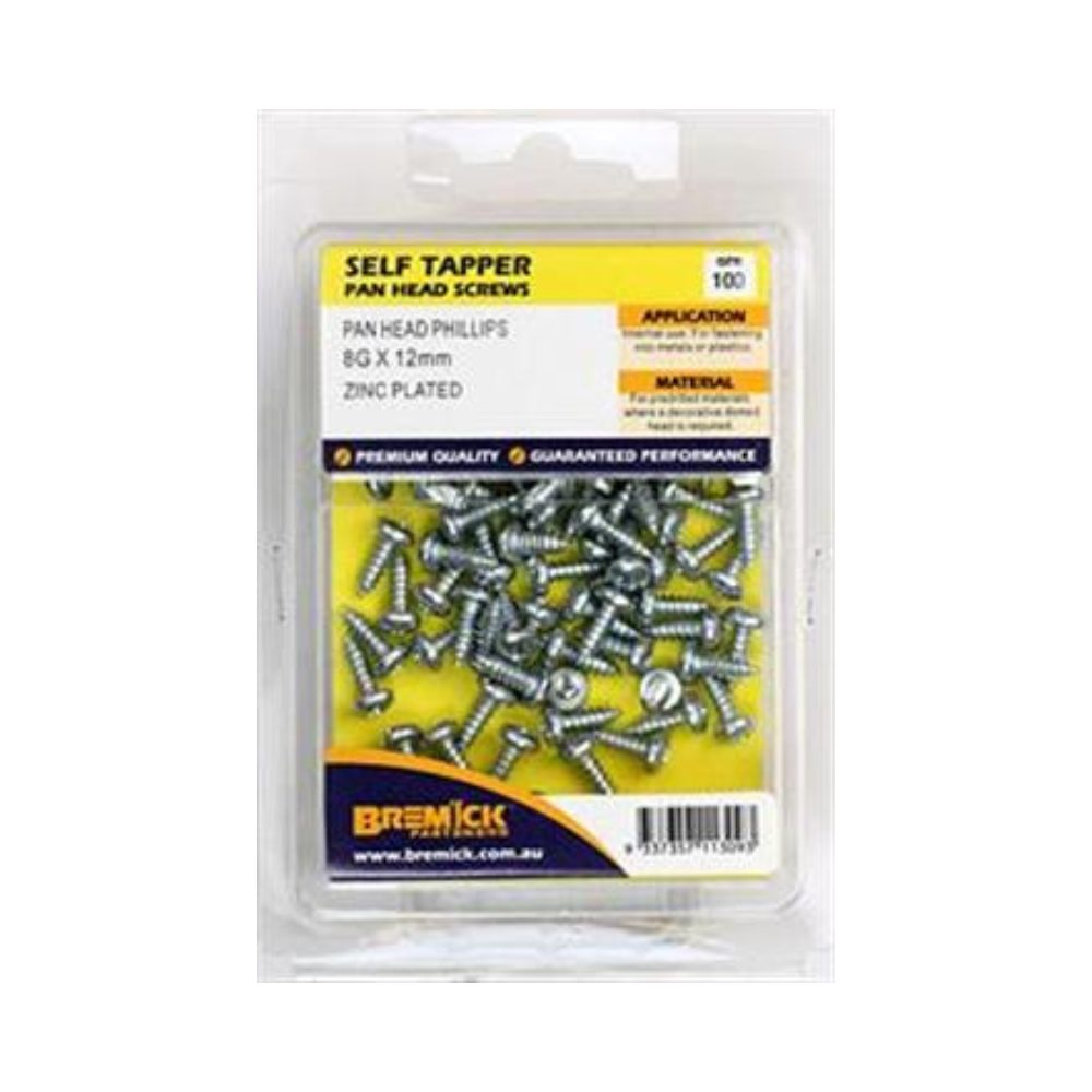 Bremick Screw Self Tapper Pan Head Zinc Plated - (Various Sizes)