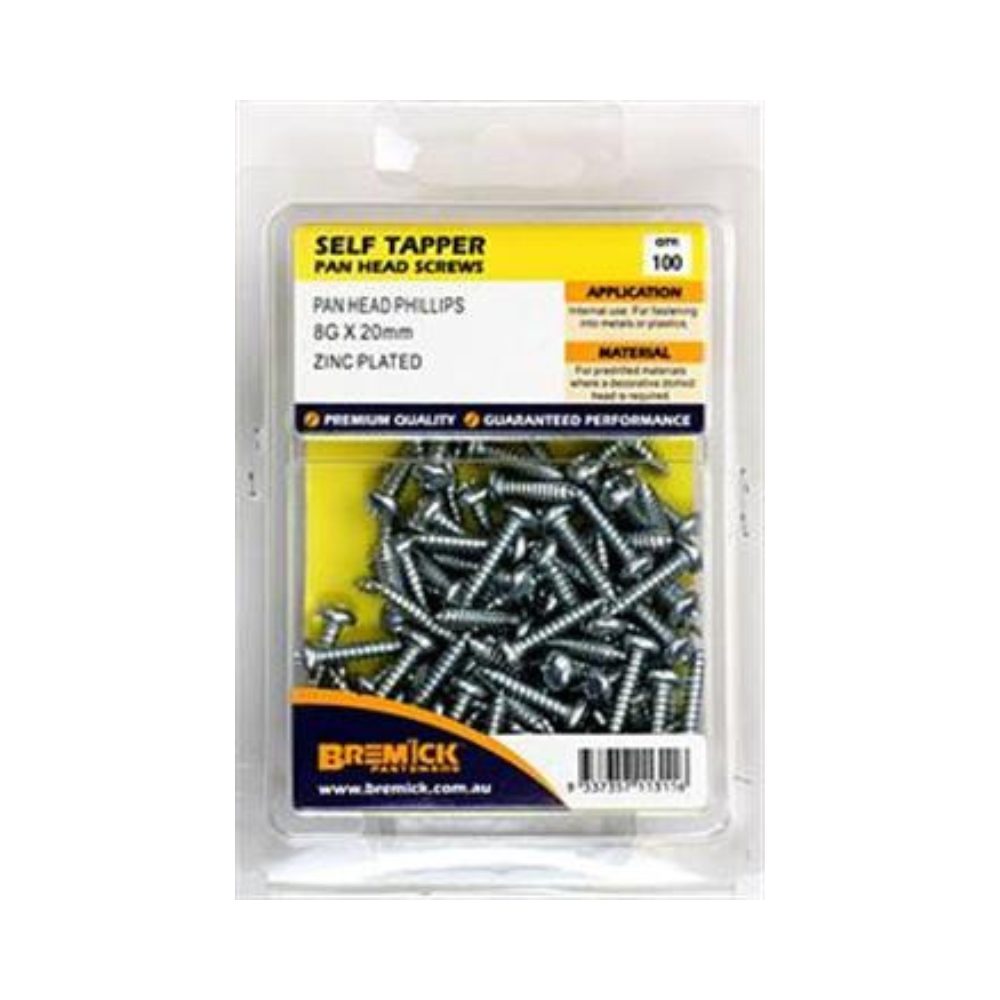 Bremick Screw Self Tapper Pan Head Zinc Plated - (Various Sizes)