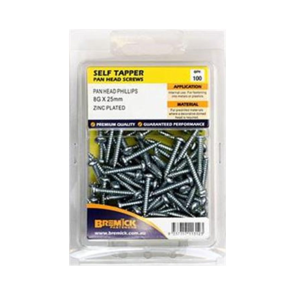 Bremick Screw Self Tapper Pan Head Zinc Plated - (Various Sizes)