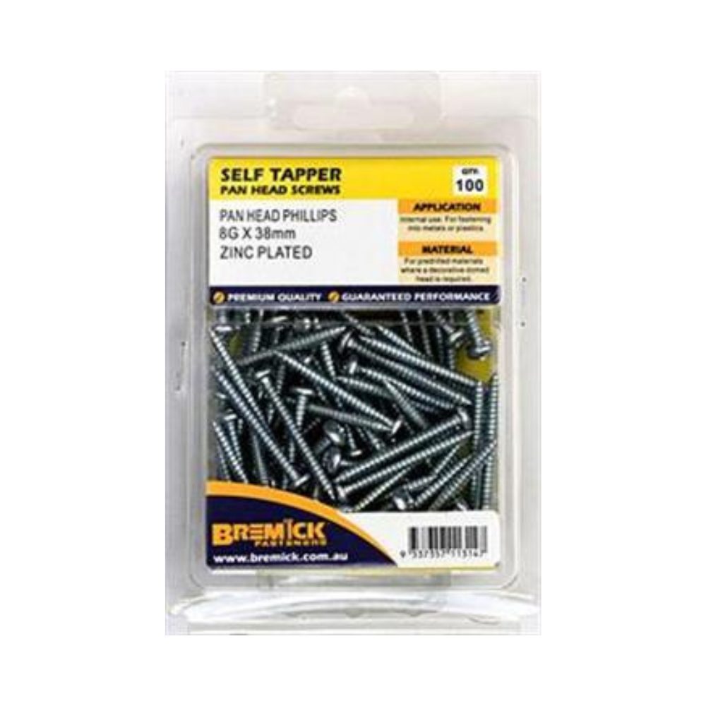 Bremick Screw Self Tapper Pan Head Zinc Plated - (Various Sizes)