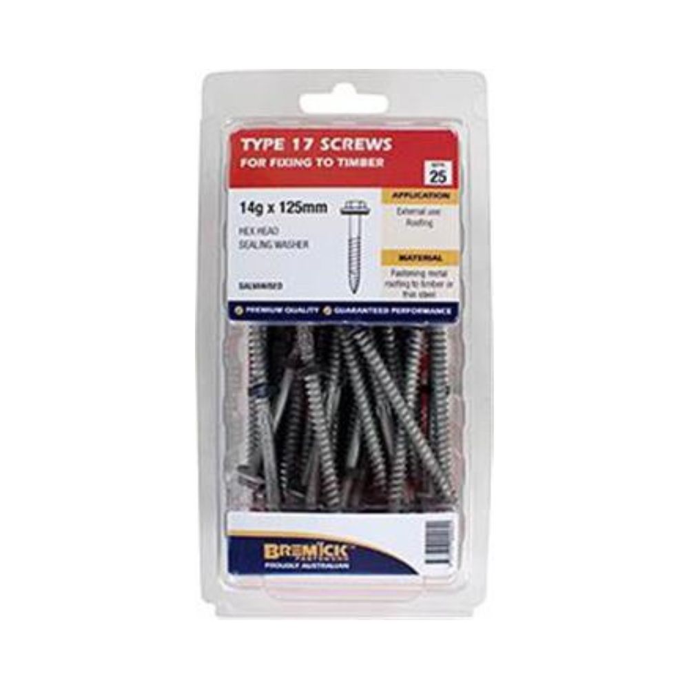 Bremick Screw Hex T17 Cl4+Seal 14g - 125mm & 150mm - 25 Pack