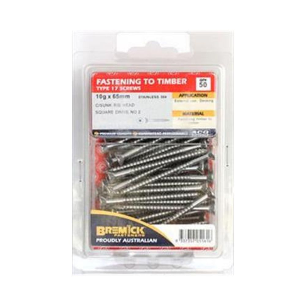 Bremick Decking Screws T17 304 - 10g 50mm &amp;65mm - 50 Pack