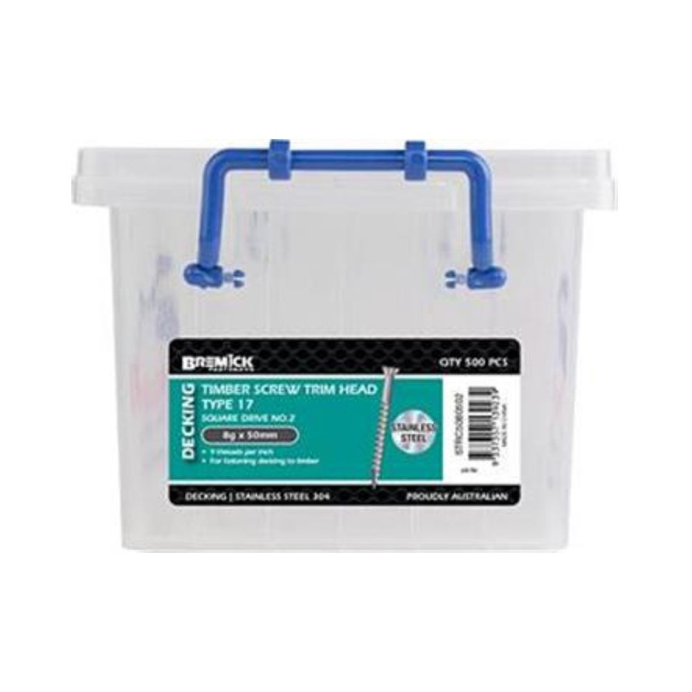 Bremick Screw C/sunk Ribbed for Decking T17 304 Trim Head 8g x 50mm - 500 Pack