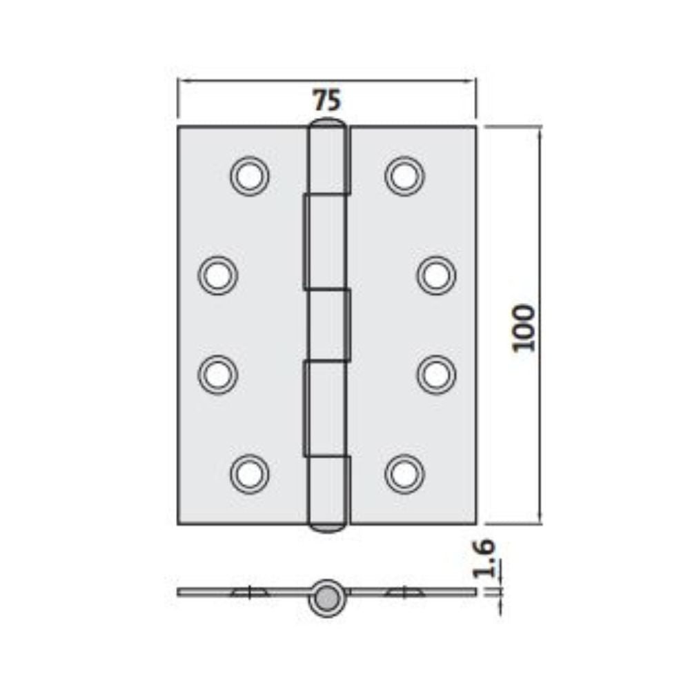 Trio Butt Hinge 100 x 75 x 1.6mm Fixed Pin Chrome Plated