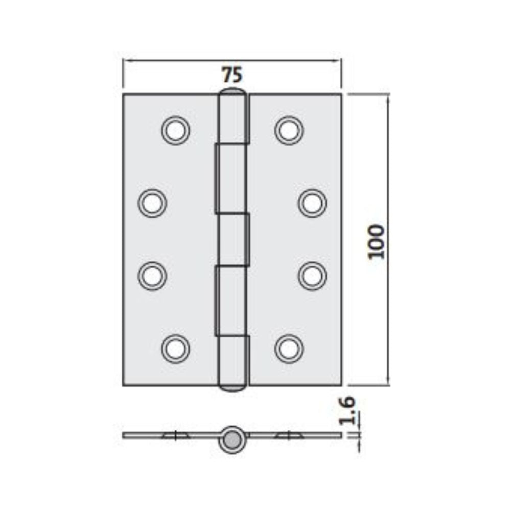 Trio Hinges Butt 100x75x1.6mm Loose and Fixed Pin Satin Chrome Stainless Steel Zinc Plated