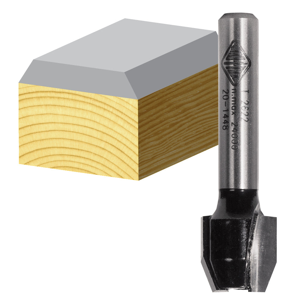 Carbitool 2 Flute, Carbide Tipped Combination Flush & 22° Bevel M12 1/4 Inch Shank Trimming Bit