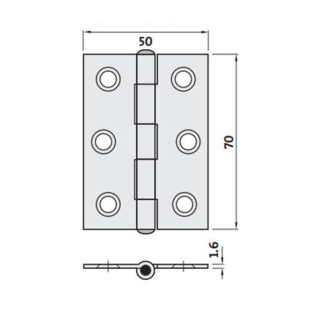 Trio Butt Hinge 70 x 50 x 1.6mm Loose Pin Chrome Plated