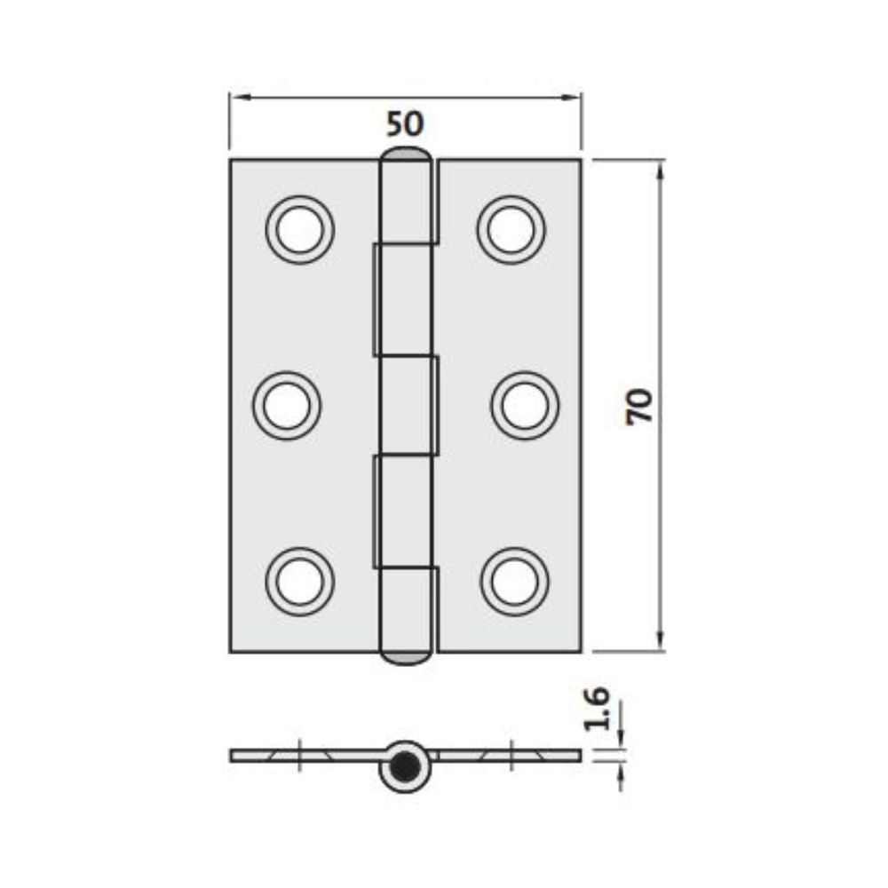 Trio Hinges Butt Zinc Plated Loose Pin 70x50x1.6mm