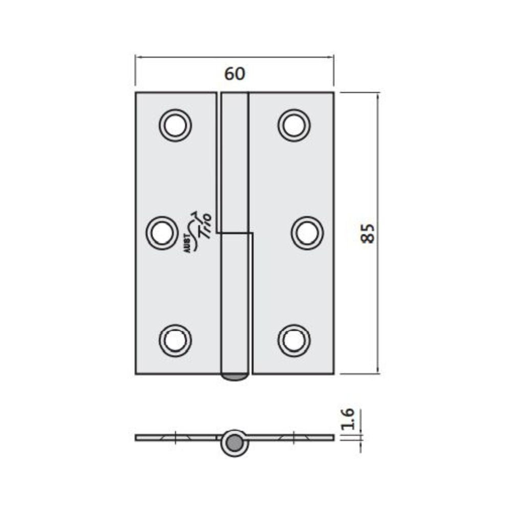Trio Hinges Liftoff Chrome Plated 85x60x1.6mm Left Hand