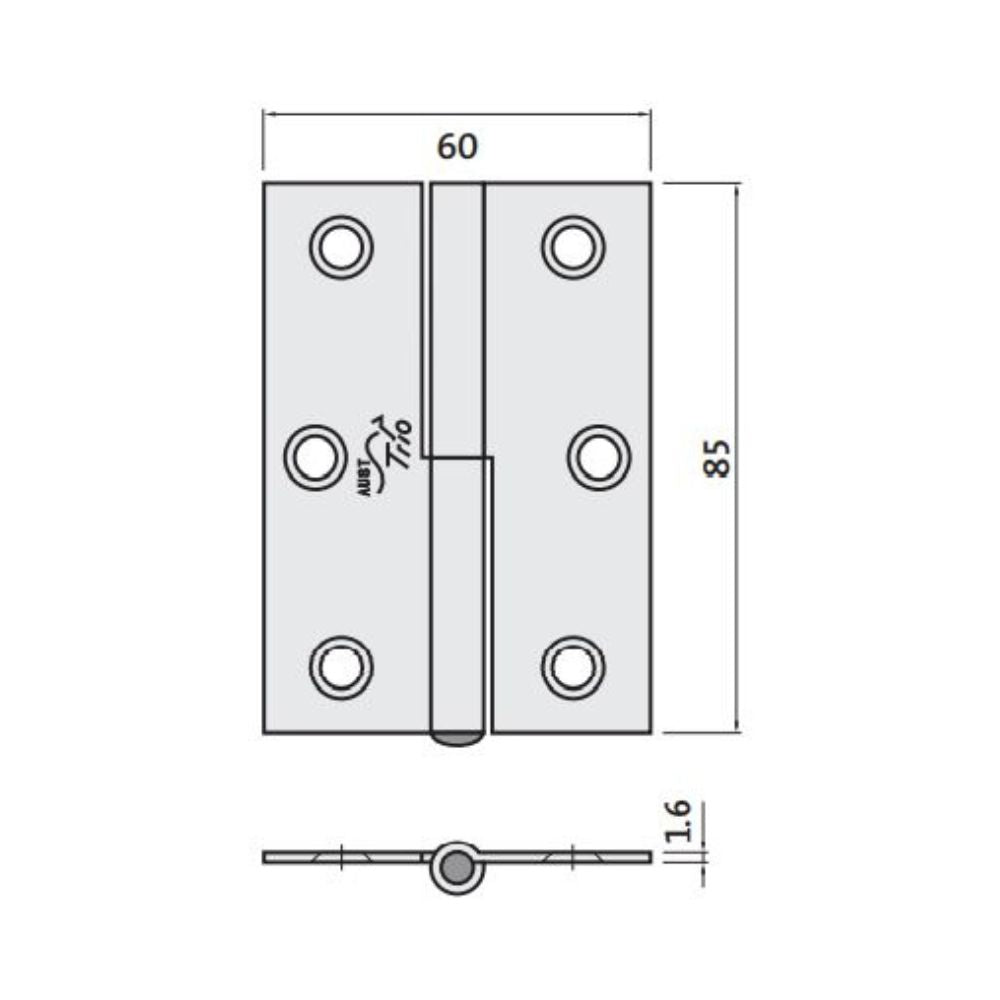 Trio Butt Hinge Light &amp; Narrow Lift Off Hinges Zinc Plated 85 x 60 x 1.6mm