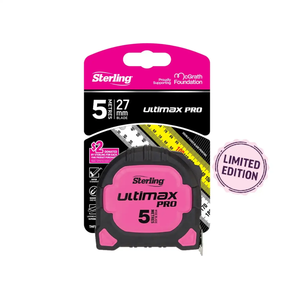 Sterling Pink Ultimax Pro Tape Measure 5m x 27mm