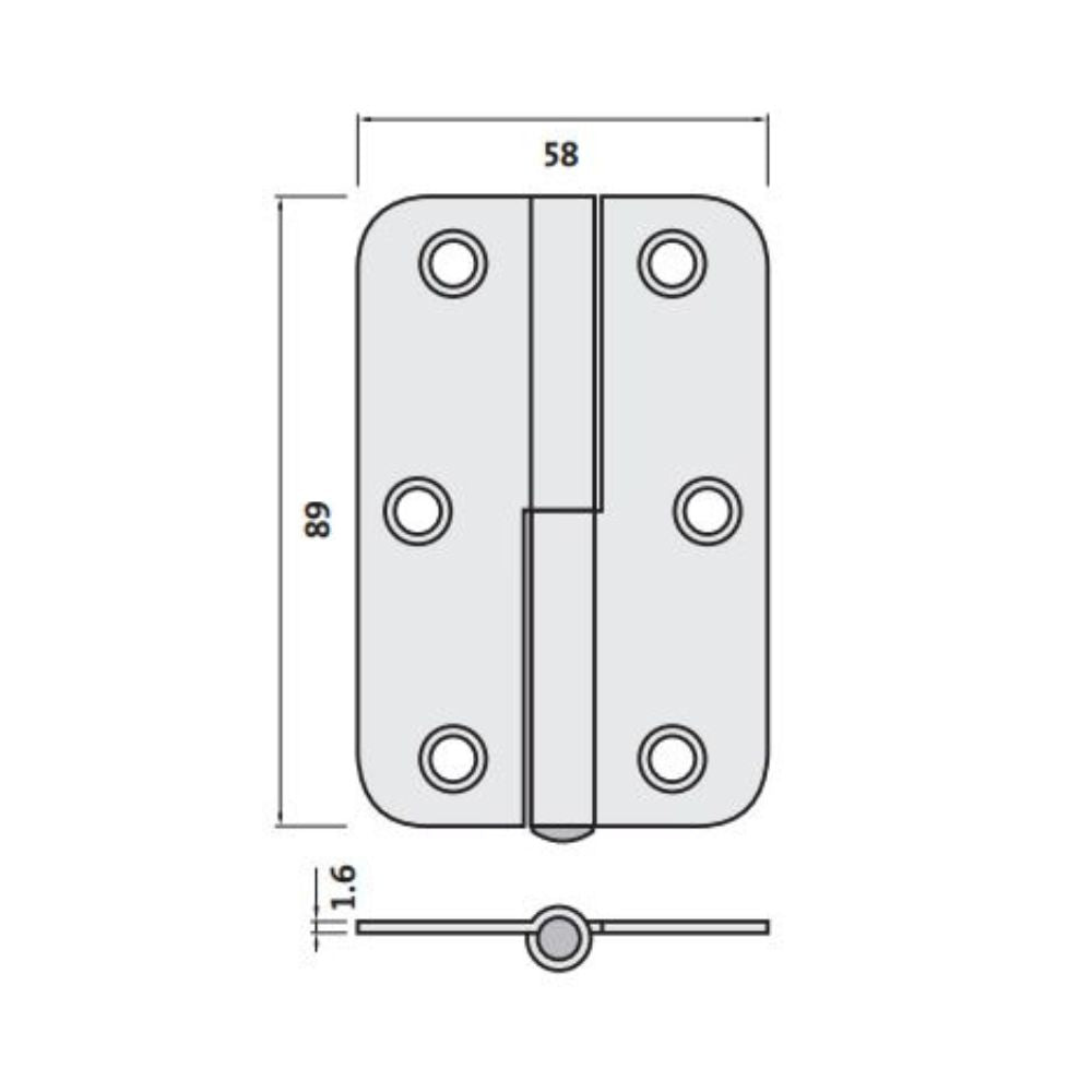Trio Butt Radius Hinge Lift Off 89 x 58 x 1.6mm Satin Chrome