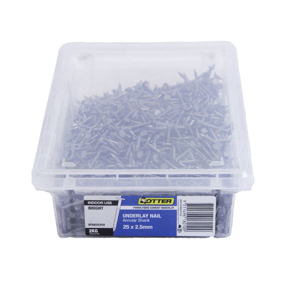 Otter 25mm Fibe Cement Underlay Nails, Stainless Steel 316, 2kg & 5kg Tub