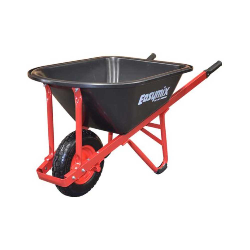 EASYMIX Black &amp; Red Wheelbarrow 100L with Poly Tray Wide Pneumatic Wheel