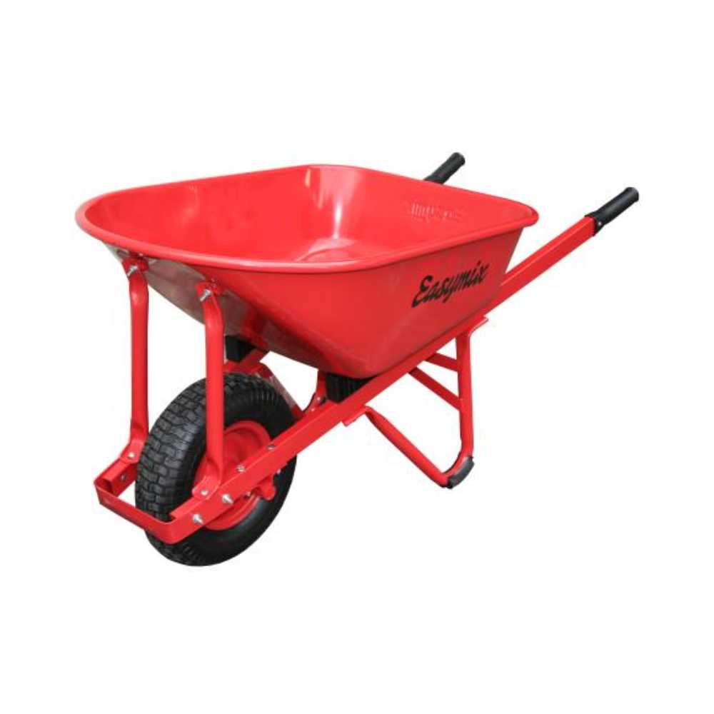 EASYMIX Red Wheelbarrow 100L with Steel Tray Wide Pneumatic Wheel