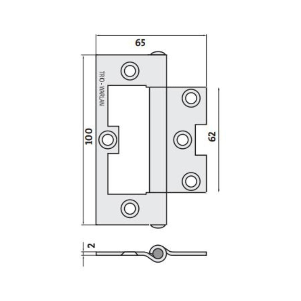 Trio Hirline Hinge 100 x 65 x 2.0 Fixed Pin Stainless Steel