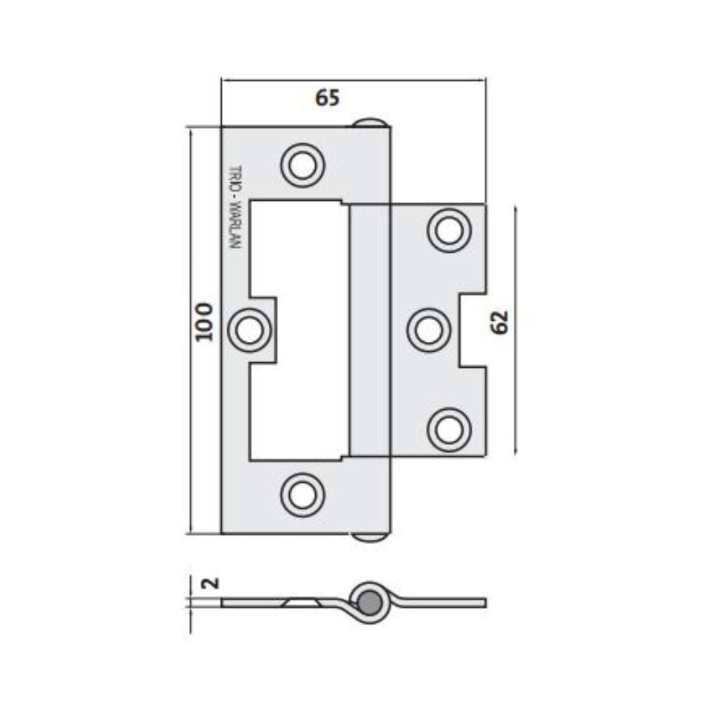 Trio Warlan Quick Fit Hinge Light &amp; Narrow 100x65x2.0mm Loose Pin Zinc Plated
