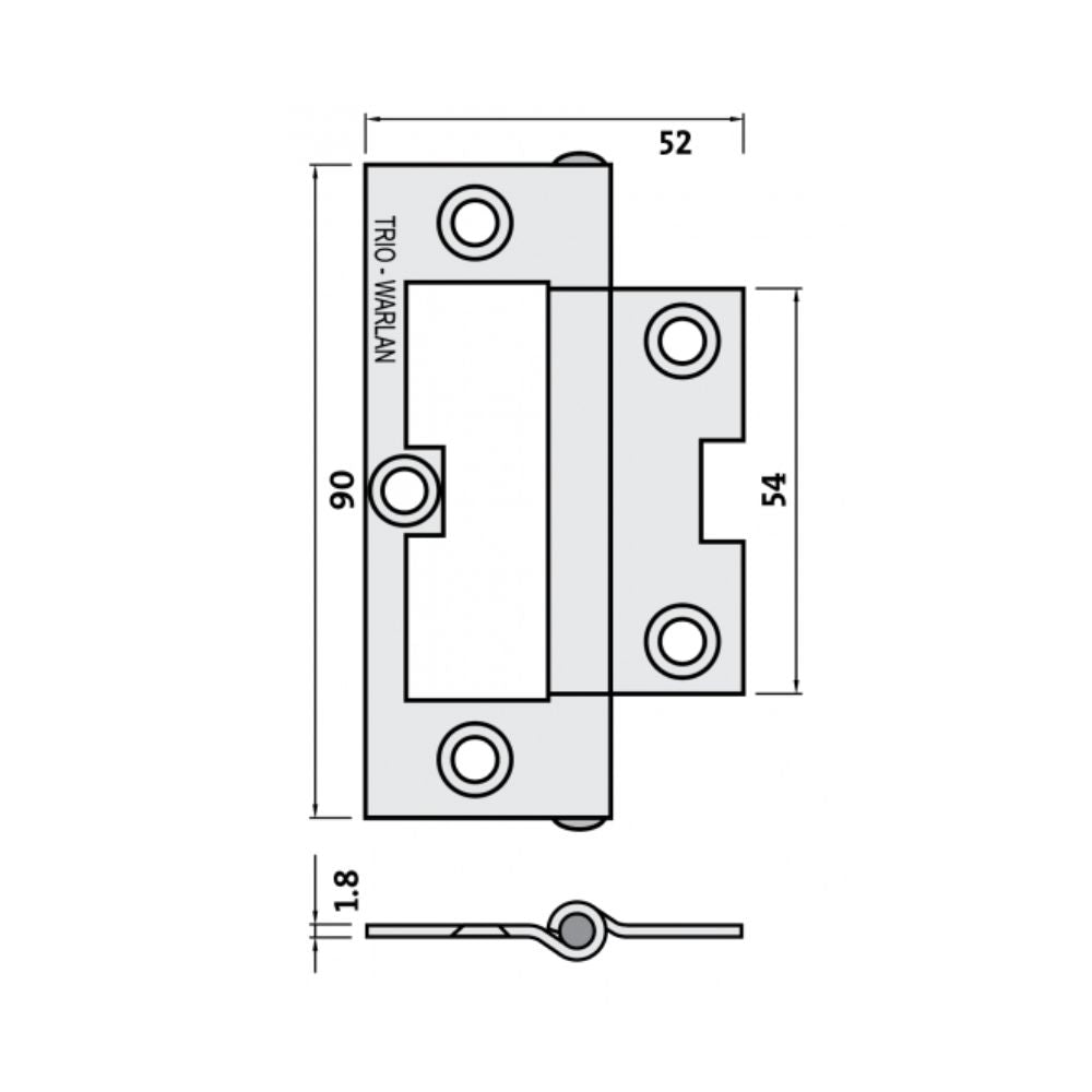 Trio Warlan Quick Fit Hinge Light & Narrow Fixed Pin Stainless Steel 90x52x1.8mm