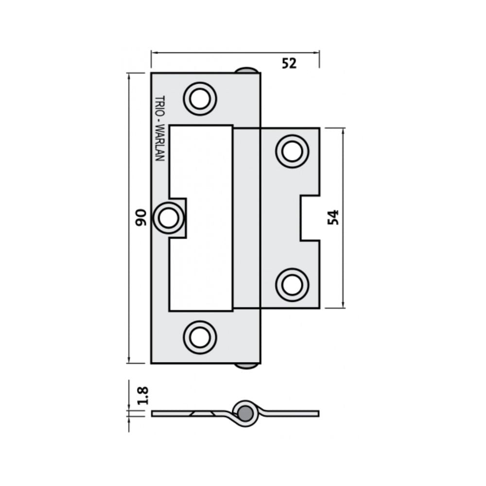 Trio Hirline Hinge 90 x 52 x 1.8 Fixed Pin Zinc
