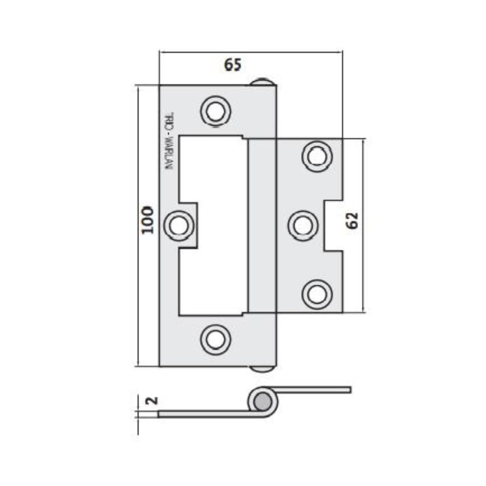 Trio Warlan Light &amp; Narrow Hirline Hinge 100 x 65 x 2.0mm Fixedpin Retail Zinc Plated