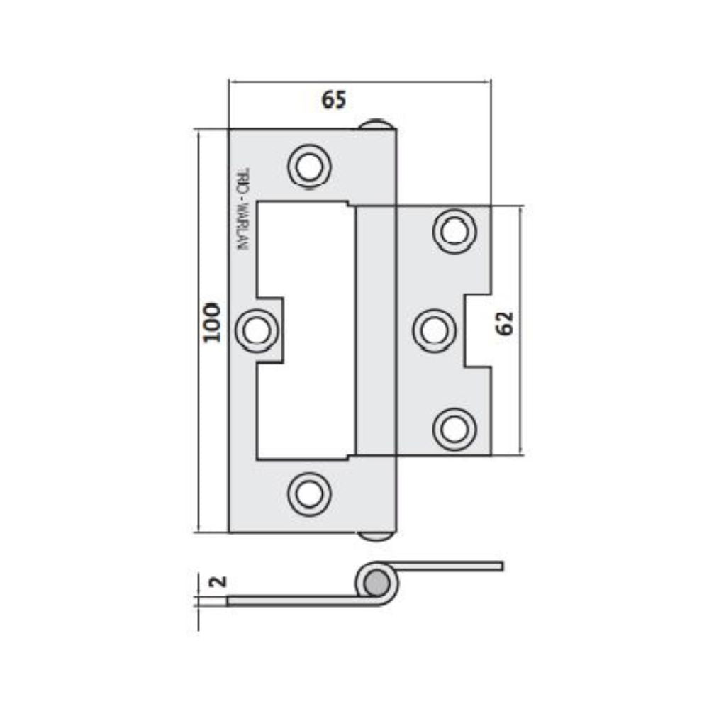 Trio Hinges Non Mort Zinc Plated Flat Loose Pin 100x65x2.0mm