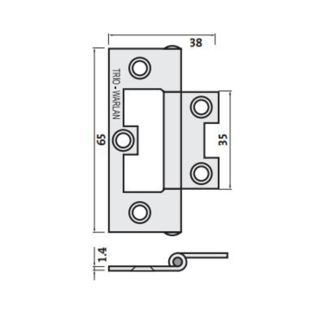Trio Hinges Non Mort Zinc Plated Flat Fixed Pin 65x38x1.4mm