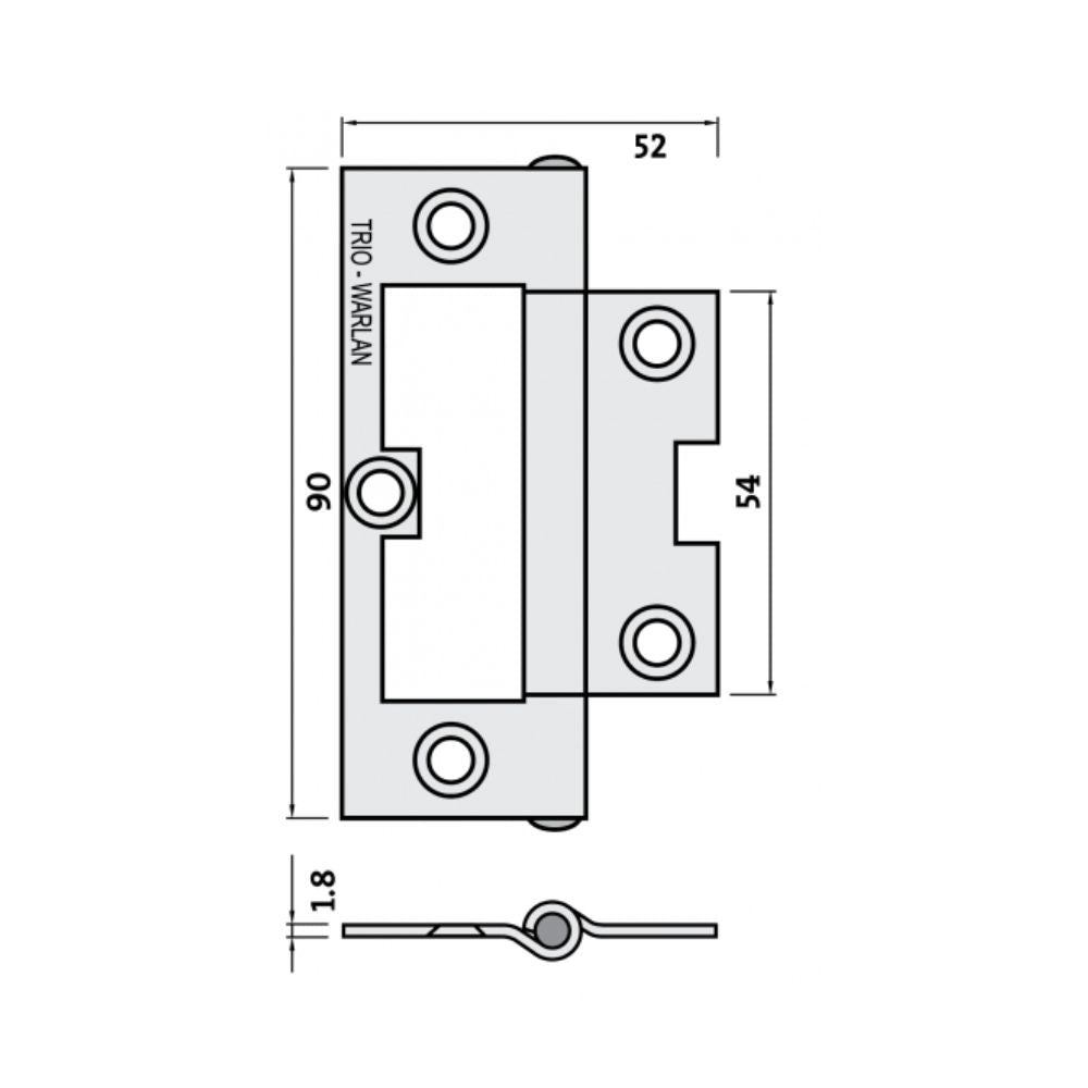 Warlan Quick Fit Hinge Light &amp; Narrow 90 x 52 x 1.8mm Fixed Pin