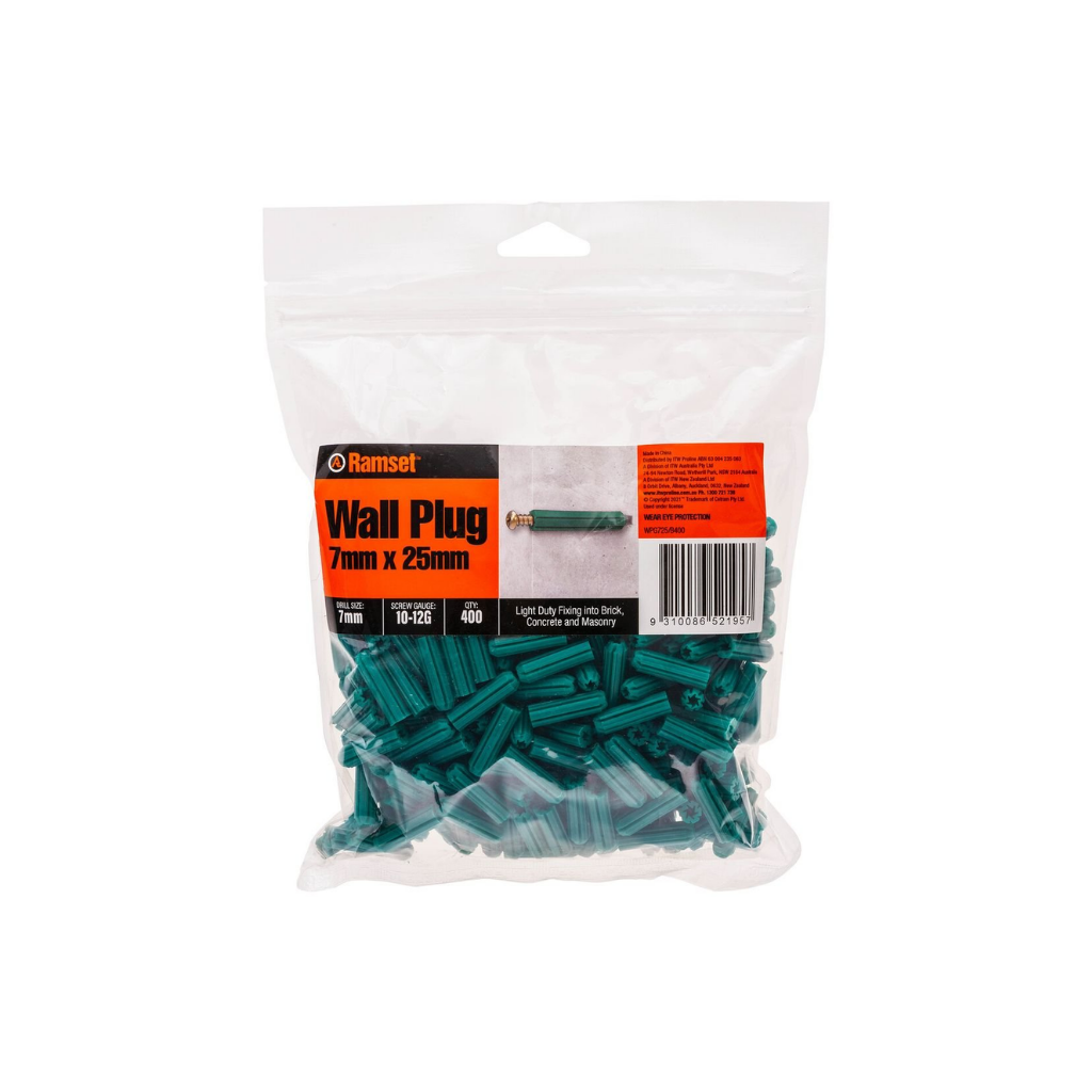 Ramset Green Wall Plugs 7 x 25mm Bg400