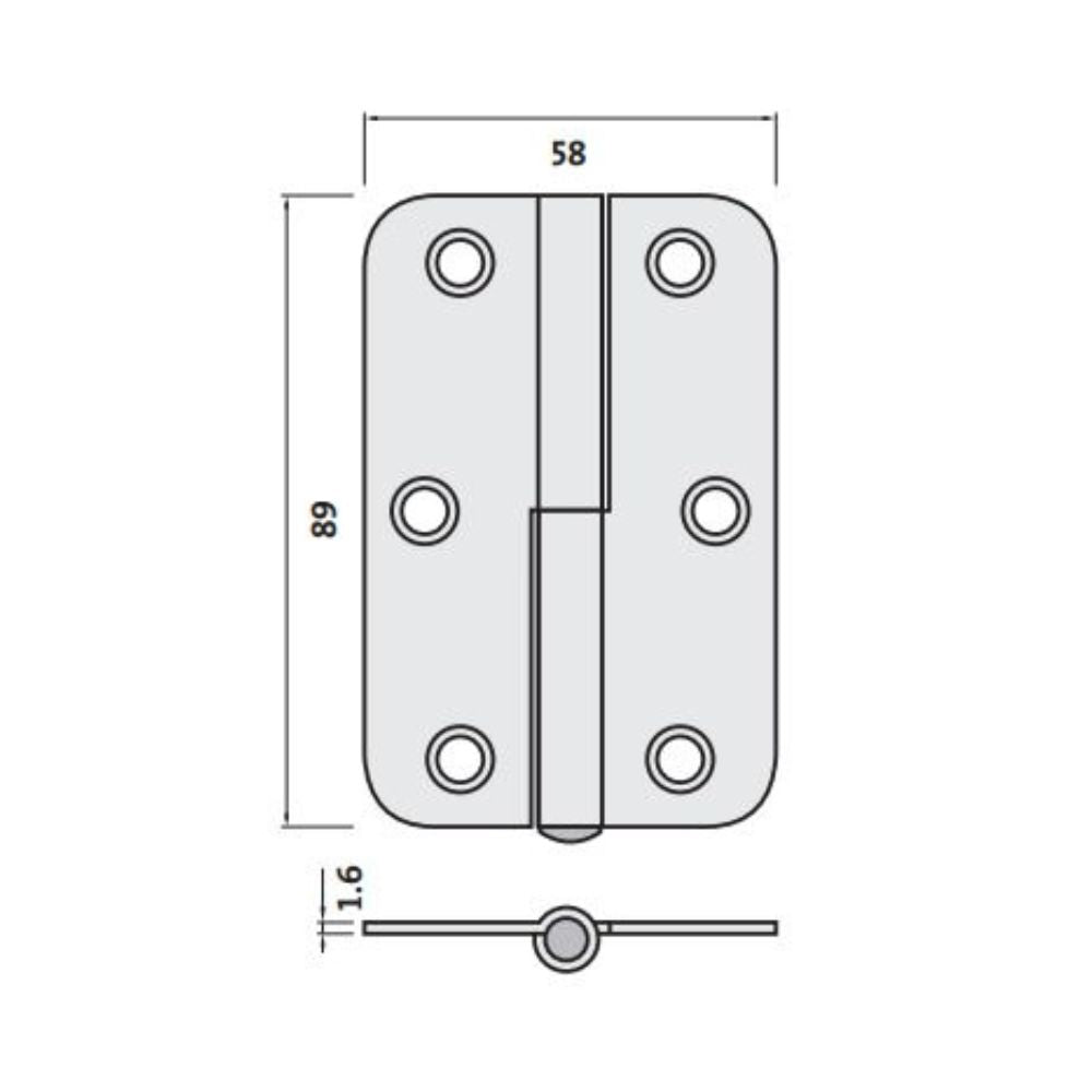 Trio Butt Radius Lift Off Hinges 89 x 58 x 1.6mm with Bagged/Screws